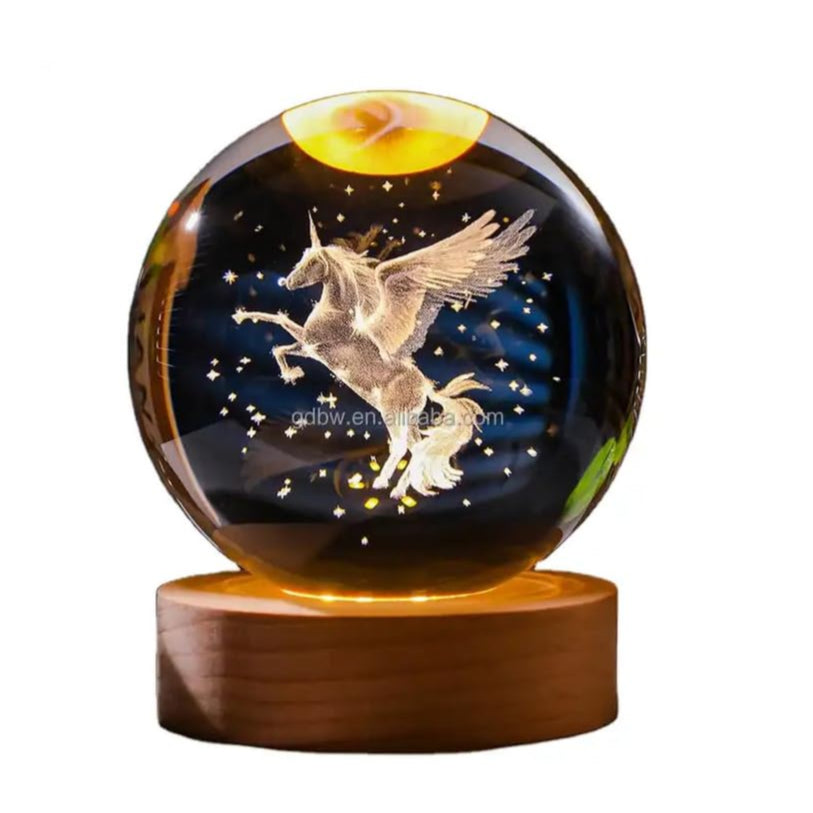 UN 3D Unicorn Crystal Ball Lamp